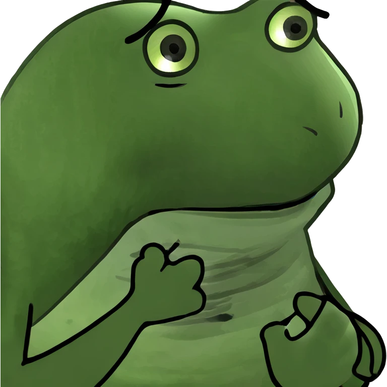 pepe the frog with hands folded, looking down emoji