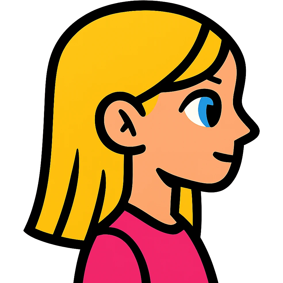 blonde girl with blue eyes, straight hair, side profile emoji