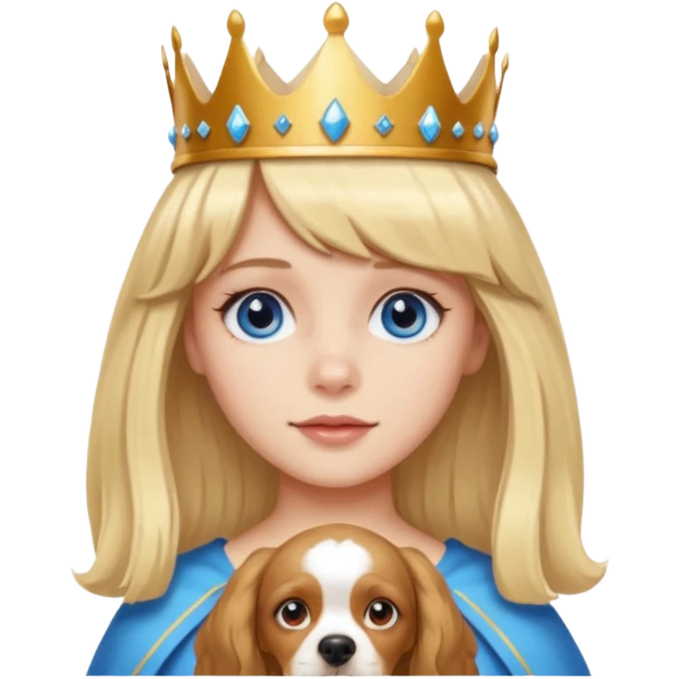 simple Blonde girl with bangs and blue eyes, and a simple crown. giving cockerspaniel energy emoji