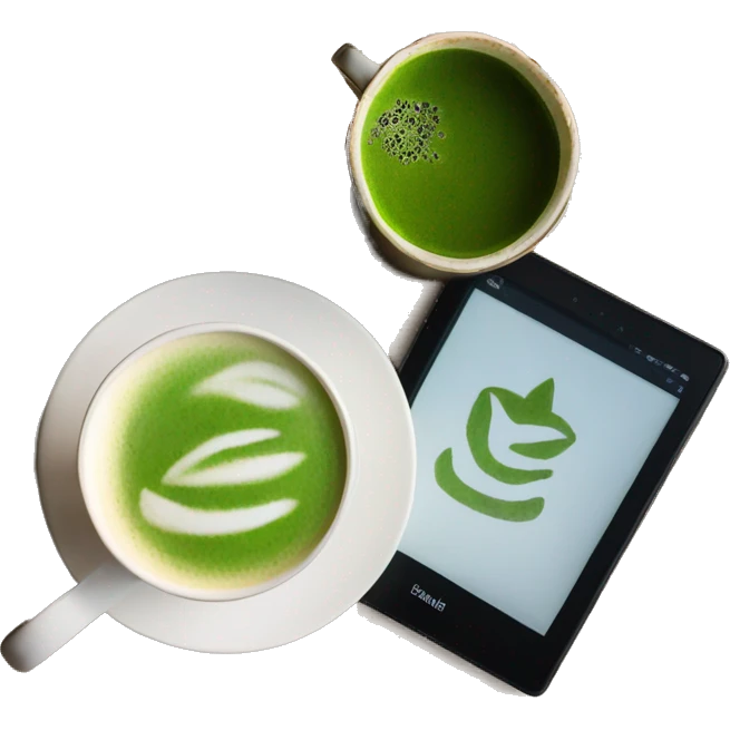 kindle ereader next to a matcha latte emoji