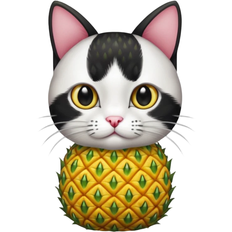 Black and white cat with pineapple shirt on. emoji
