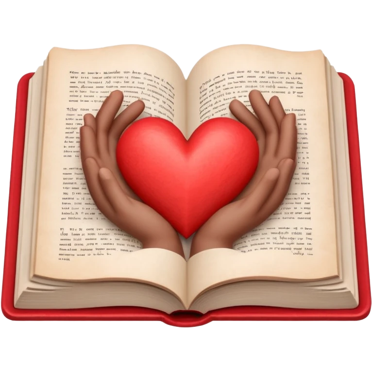 un libro abierto y que en sus paginas haya un corazon hecho con las manos emoji