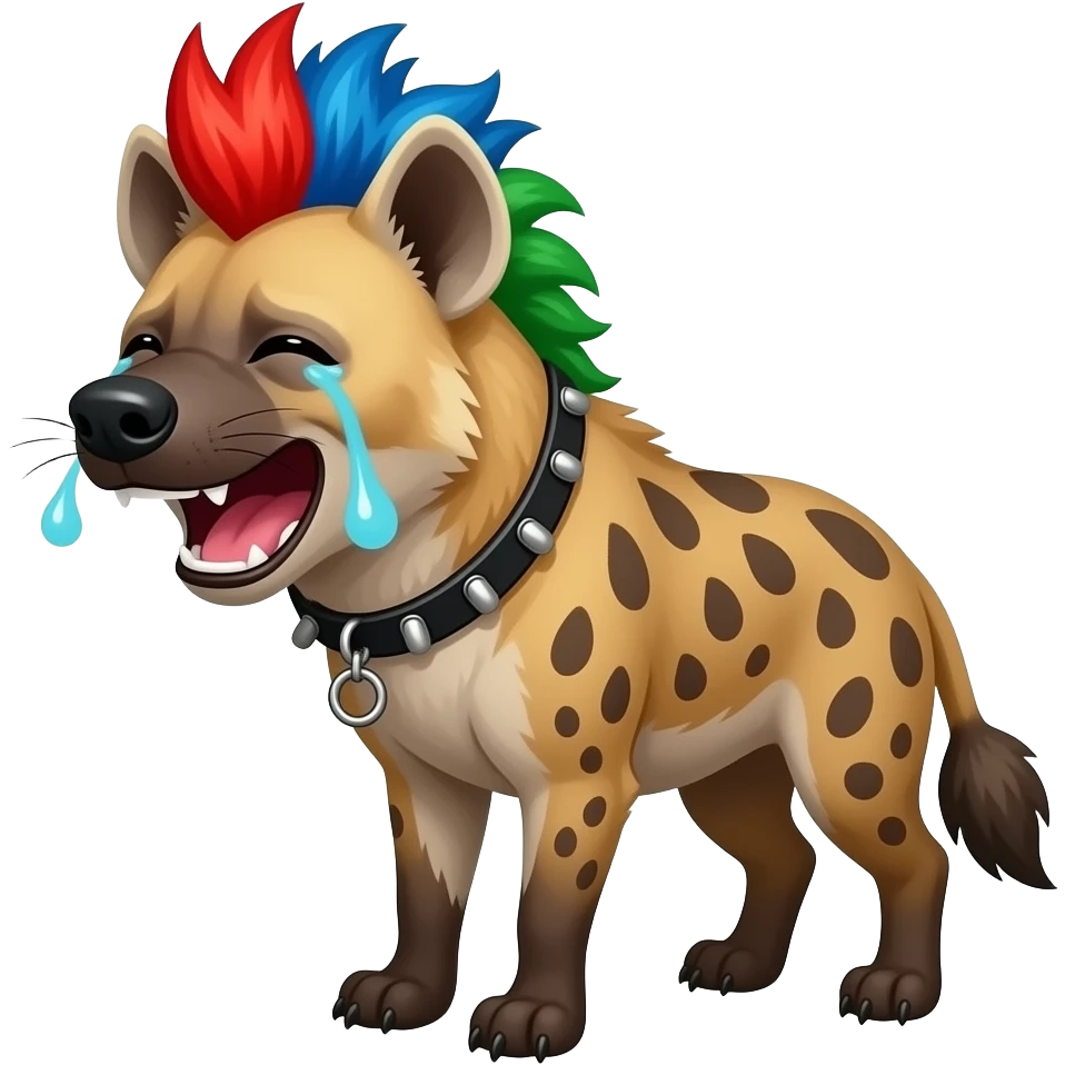 hyène punk cheveux rouge bleu vert qui pleur de rire emoji