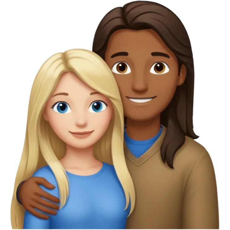 blonde hair blue eyes woman embracing a taller man who has brown skin and dark hair more like the first one make the man taller and the woman have long hair and both smiling emoji