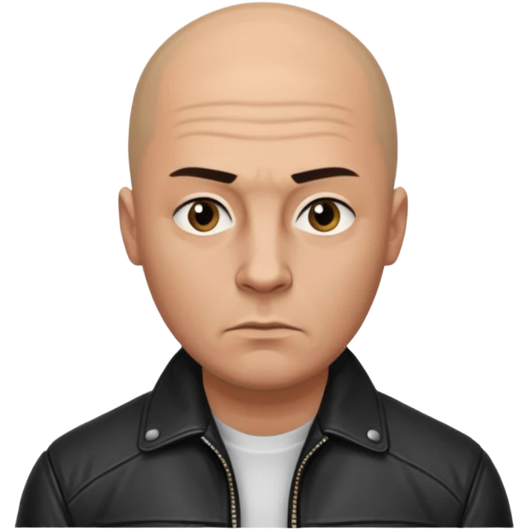Bald Russian 1990s gangster emoji, leather jacket, , serious face emoji