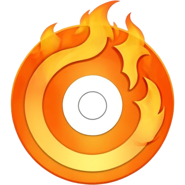A minimalist CD disc with a subtle fire design, orange flames emoji
