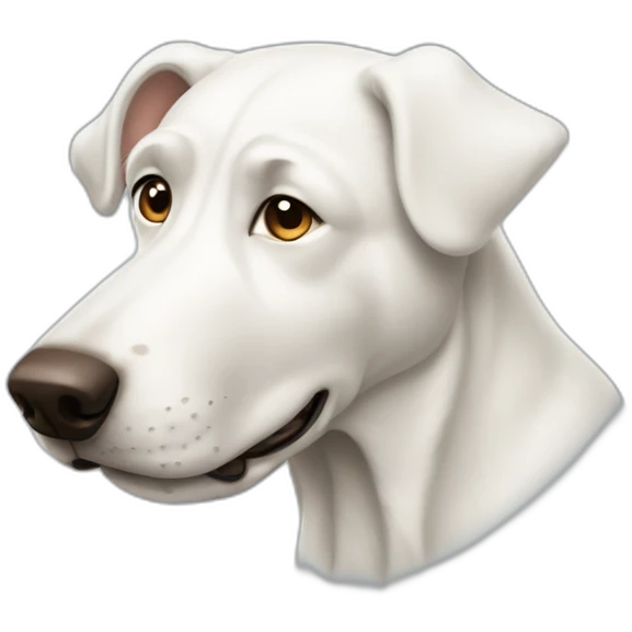 big white dog with one brown ear emoji