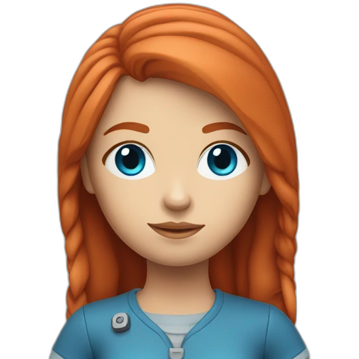 blue-eyed red-haired girl with 3d printer emoji