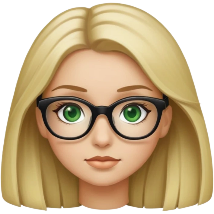 girl with a blond- dark blonde hair black glasses green eyes long lashes  emoji