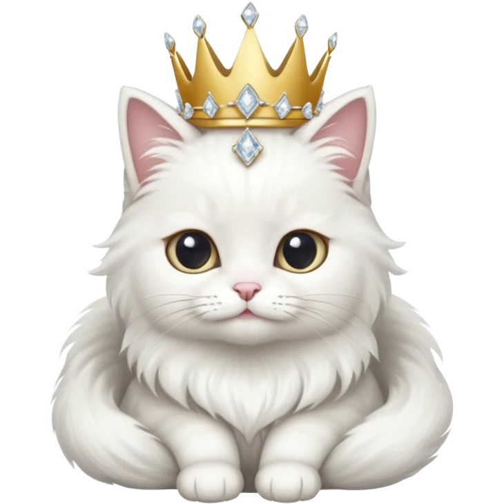 Cat Queen – fluffy white cat with a small diamond tiara, sitting
 emoji
