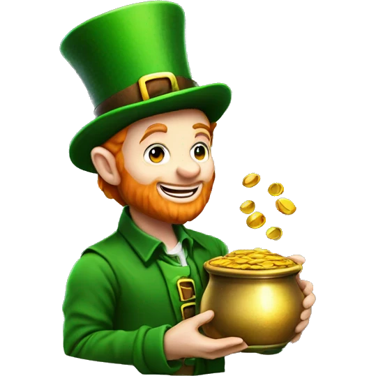 Leprechaun with pot of gold at rainbow end emoji
