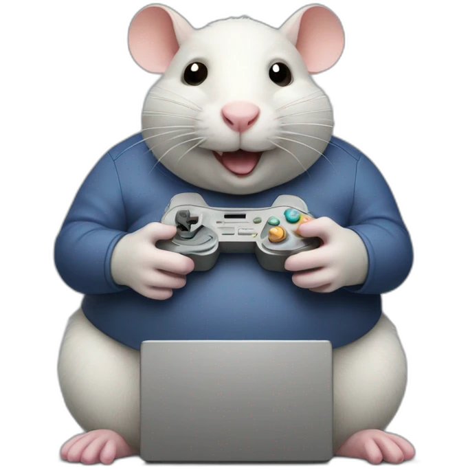 Fat Rat playing computer video games emoji