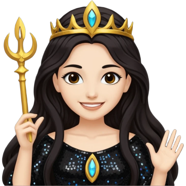 Libera, Goddess of Death from Gods and Goddesses with long dark brown hair, black sequin outfit emoji