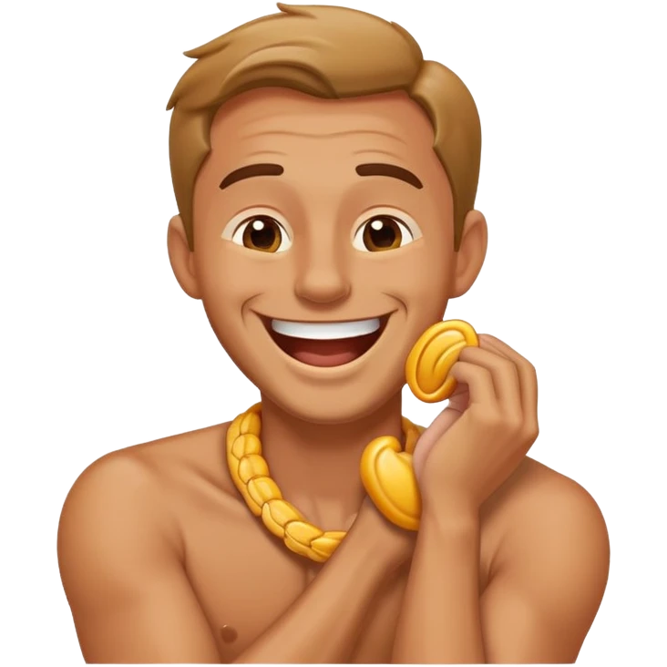 Man laughing while holding neck emoji