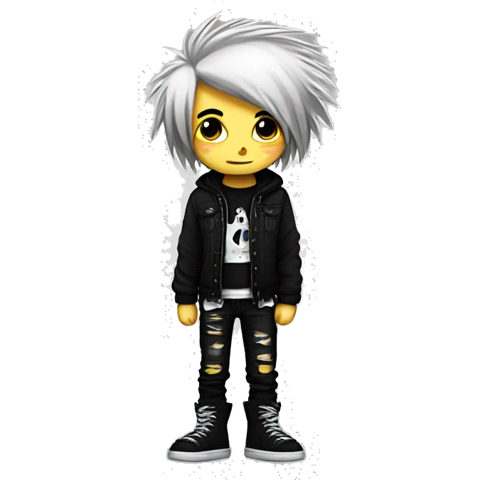 a emo boy cartoon character, punk outfit, black emoji