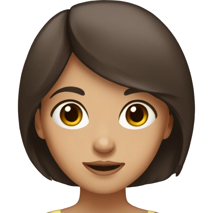A girl with dark brown hair and brown eyes with brown glass emoji