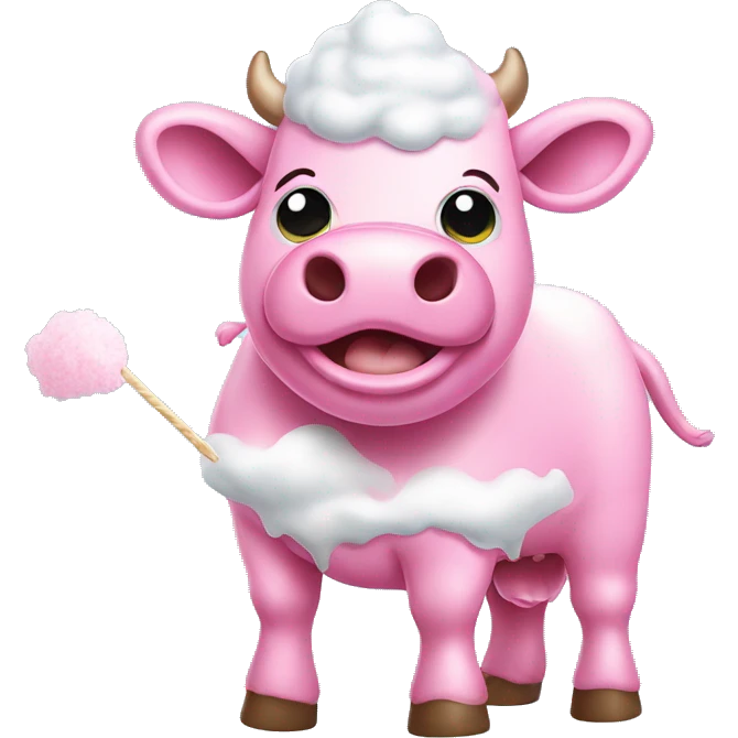 A pink cow eating cotton candy  emoji