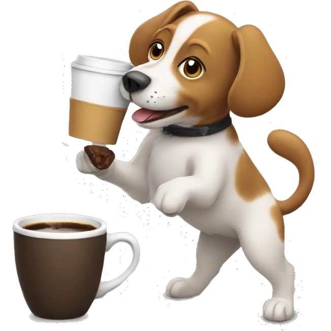 Dog drinking coffee and dancing  emoji