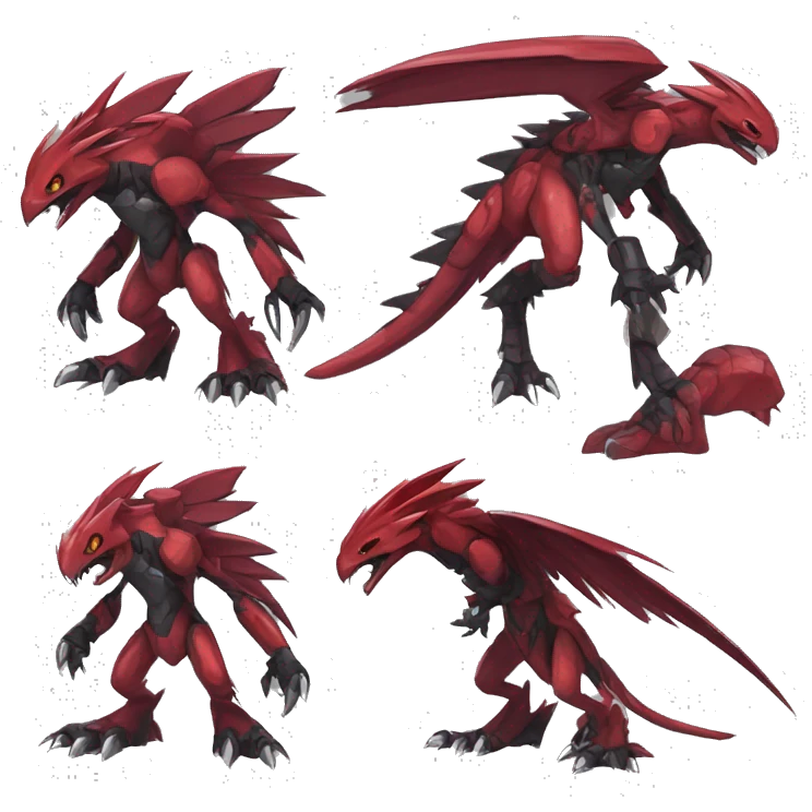  Cool Edgy Punk Black Red Digimon-Fakemon-Raptor-Genesect-Reptile full body emoji