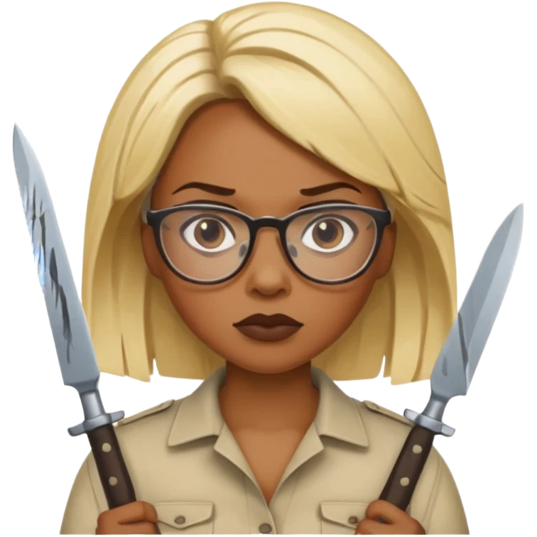 blonde black woman with glasses and knives emoji