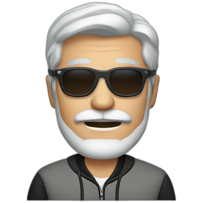 gray-haired man with a beard and mustache in sunglasses wearing a baseball jacket in a sports jacket emoji
