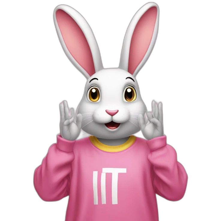 it-was-not-me,-i-am-innocent.-portrait-of-confused-nervous-pink-rabbit-raising-palms-up-in-surrender-and-staring-wearing-yellow-teeshirt emoji
