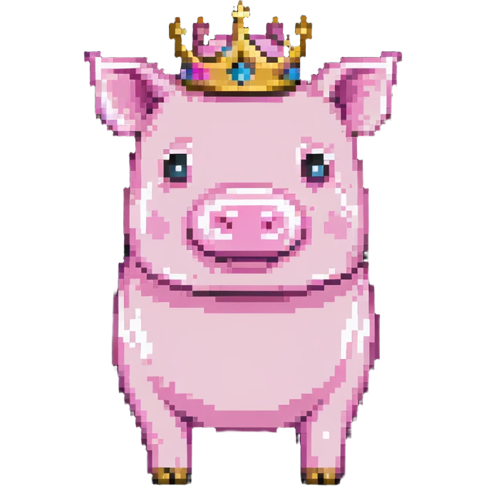 Minecraft pig full body pink blocky animal with square head wearing a crown emoji