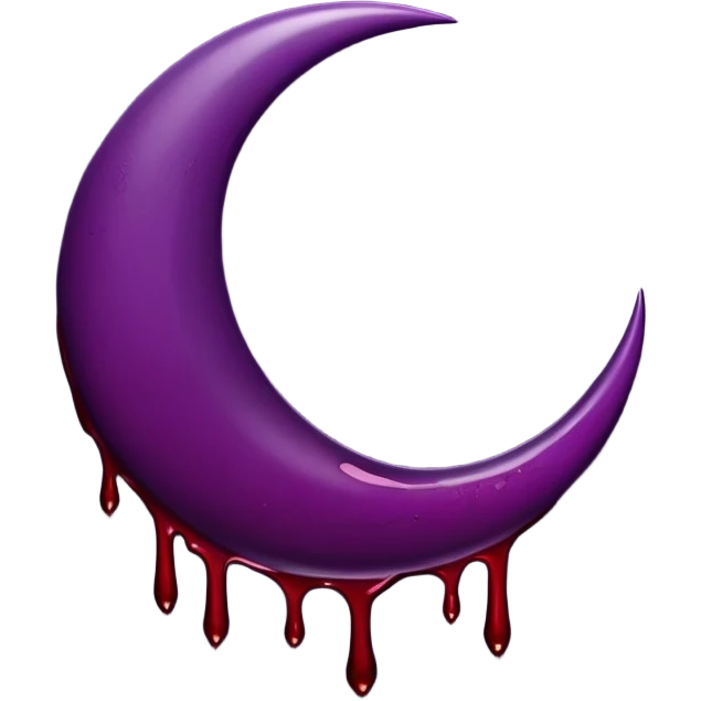 Black crescent moon with blood dripping from it dark purple emoji