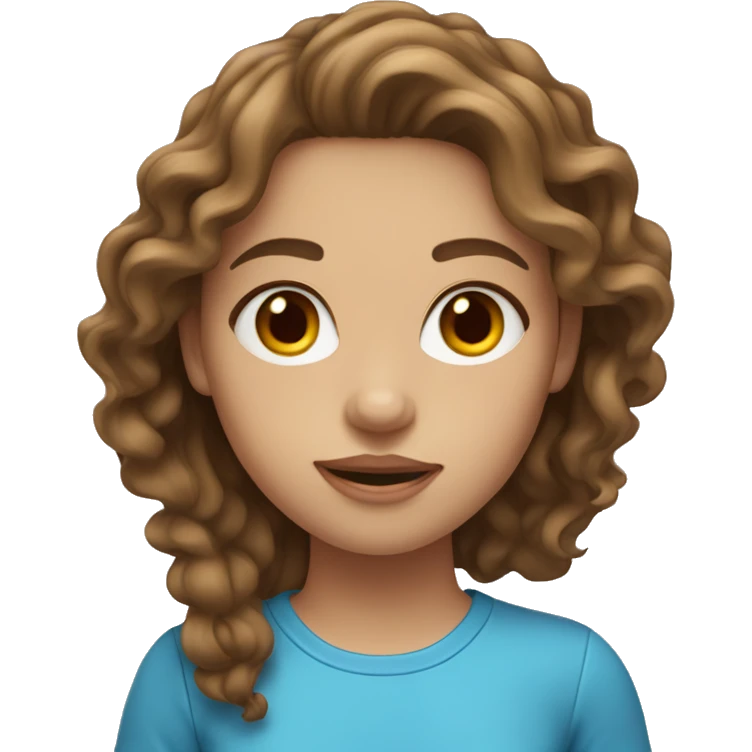 Girl with wavy brown hair, light skin and blue eyes emoji