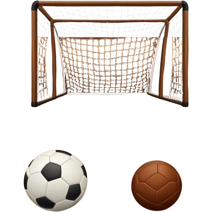 A close-up of footballs and a goal on a covered indoor futsal court with a wooden floor. The scene highlights the details of the balls and goalposts, with the smooth, polished court surface creating a clean and focused atmosphere for the game. emoji