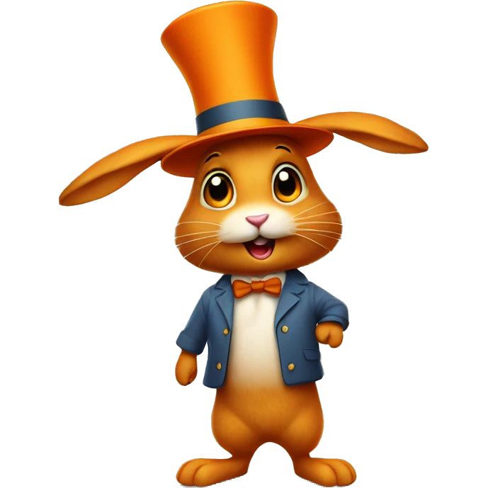 orange rabbit stands on two legs with hat emoji