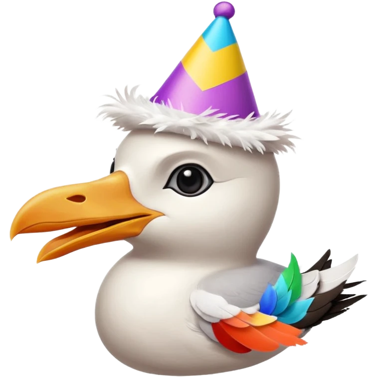 A seagull head with a party hat emoji
