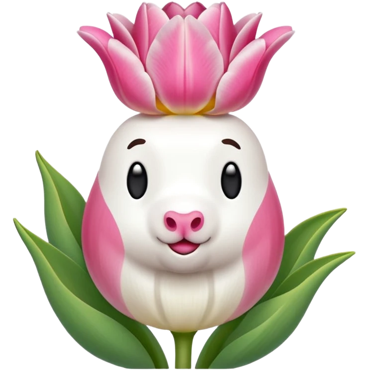 Un 🐑 lindo teniendo un tulipán rosa emoji