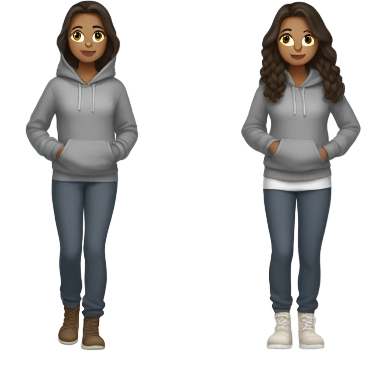Brunette girl wearing sweatpants and hoodie with uggs emoji