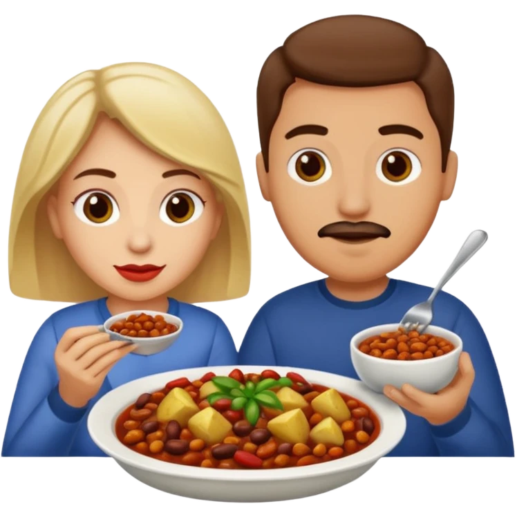 ligth couple having dinner of chili, beans and potatoes emoji