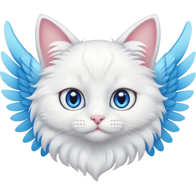 a white, little cat with blue eyes and wings emoji