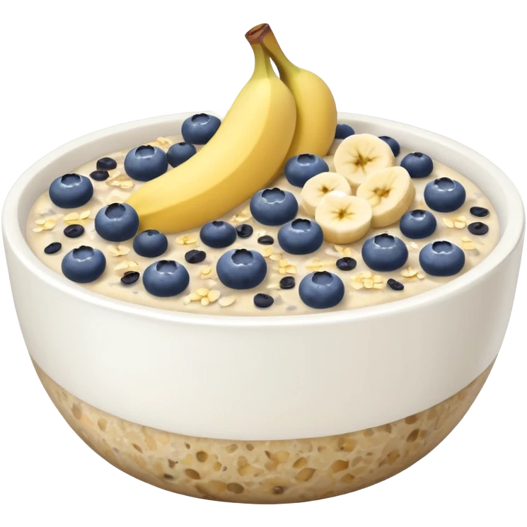 Overnight oats with banana,blueberries, honey, sky, chiaseeds emoji