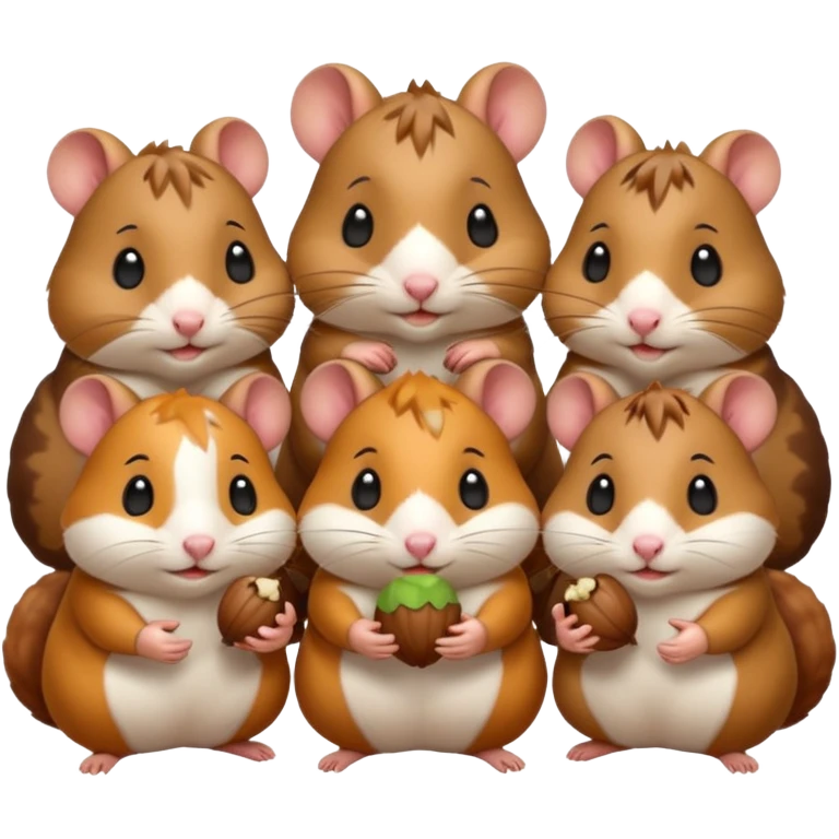 cartoon-style hamster sharing acorns with other cartoon-style hamsters emoji