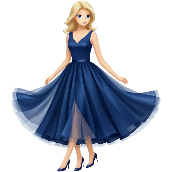 Navy blue dress with tulle skirt, isolated emoji