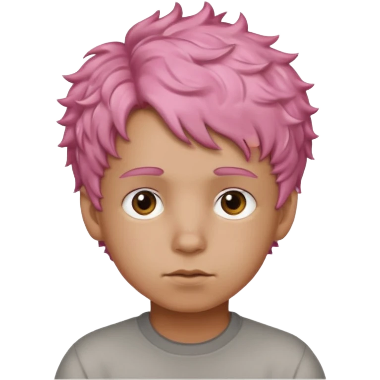 boy with short, curly pink hair, light brown skin, and a neutral facial expression. emoji