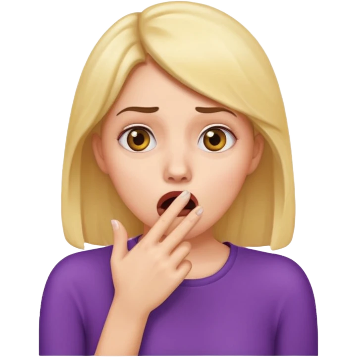scared woman with her hand on mouth, emoji style, more details, sideways pose, different expression emoji