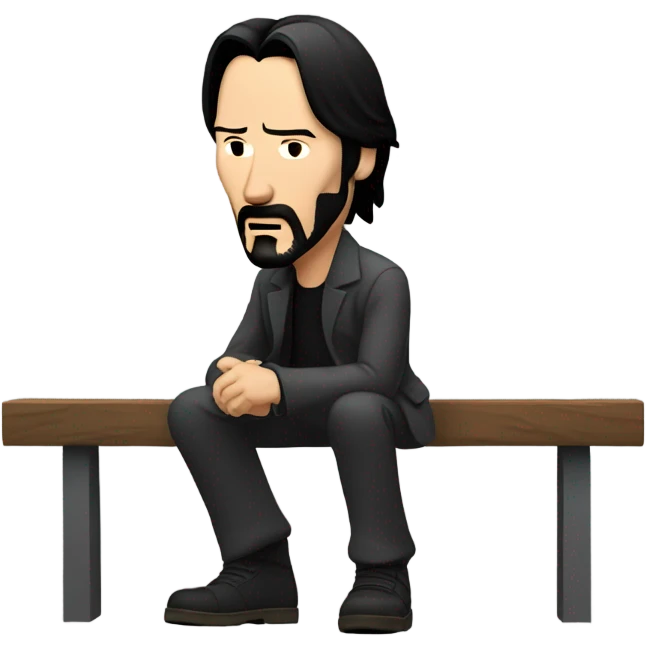keanu, sitting on a bench, looking down emoji
