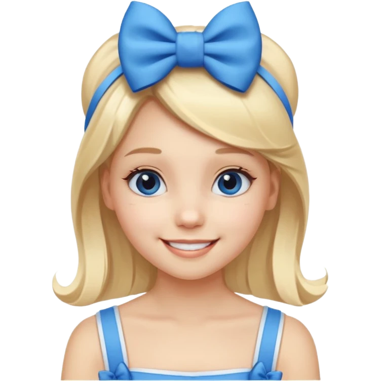 A cute girl with a white skin and a blonde hair with a blue and white bow in her head emoji