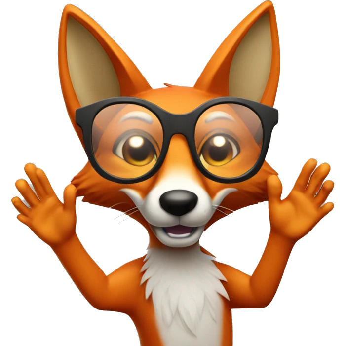 fox,waving hands,with a glassses emoji