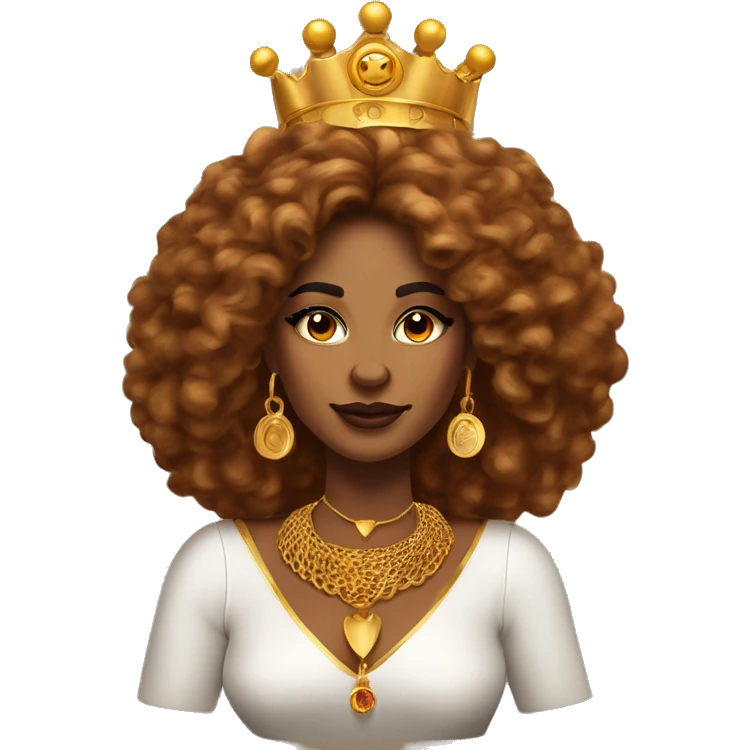Create an emoji of a confident woman with voluminous lion-like hair, bold makeup, and gold jewelry, embodying the Leo zodiac sign with a regal expression and fiery energy. And a headgear of Leo sign emoji