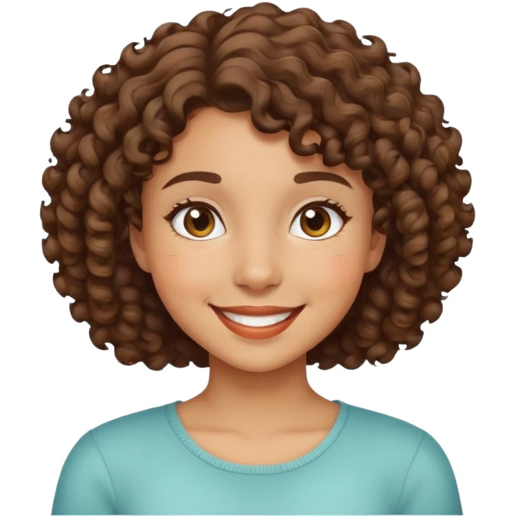 Girl showing happiness, medium skin tone, short curly hair emoji
