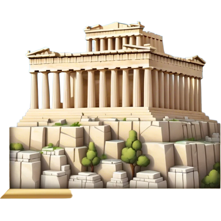 Cinematic Realistic Acropolis Landmark Emoji, showing the Parthenon standing proudly atop the Acropolis hill, with its marble columns glowing under the warm Athenian sunlight against a blue sky. emoji