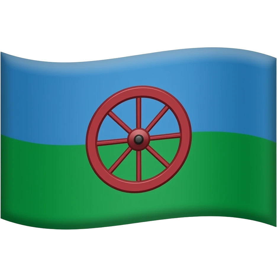 Drapeau bleu en haut vert en bas avec une roue de roulotte a dix-huit rayons de roulotte rouge au centre emoji