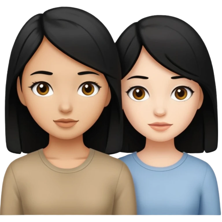 One tan girl with black hair one pale girl with black hair emoji
