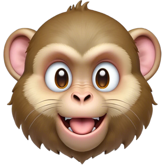 Cinematic Adorably Mischievous Macaque Portrait Emoji, Head tilted in a playful wink with an exaggerated, cheeky grin and a slightly raised eyebrow, featuring a compact, nimble build with fluffy fur and round, twinkling eyes brimming with mischief, Simplified yet irresistibly endearing features, highly detailed, glowing with a bright, joyful radiance, high shine, lively and quirky, stylized with an air of whimsical primate fun, soft glowing outline, capturing the essence of a mischievous macaque that seems ready to pull a playful face and scamper into your heart! emoji